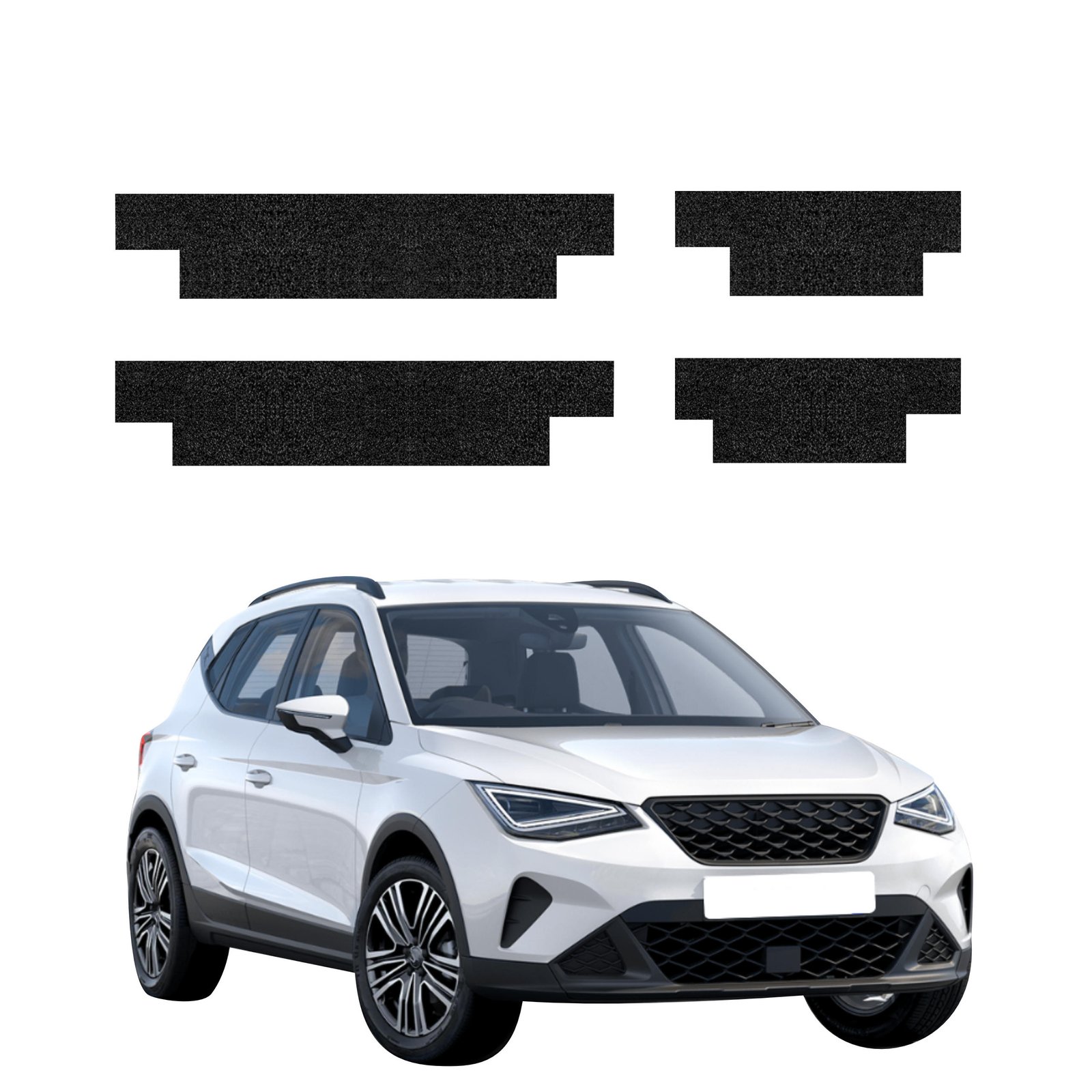 Komplektas 4w1 Juoda techninė apsauginė danga slenksčiams Seat Arona (2021-2026) GRIZZ HeavyDuty Black