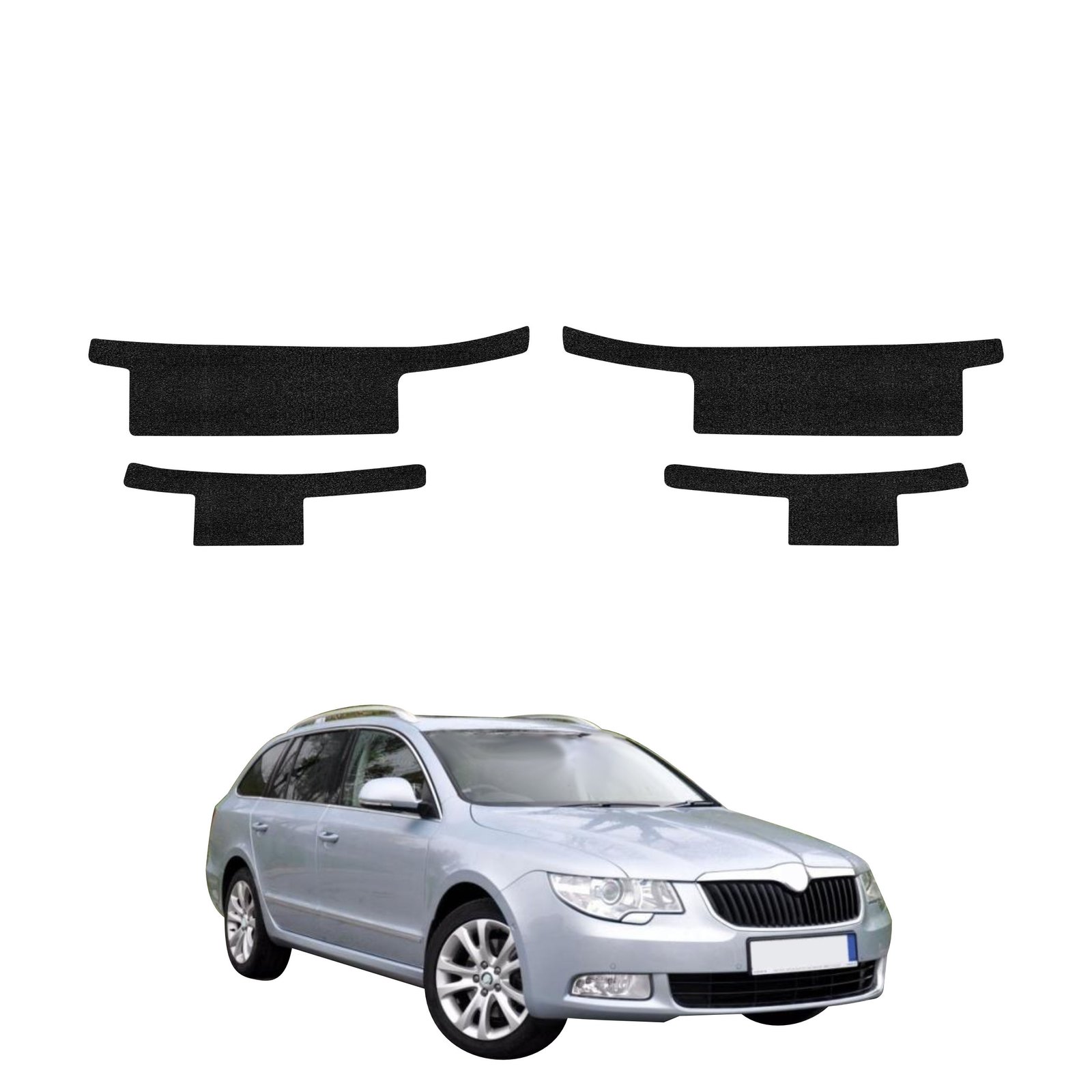 Komplektas 4w1 Juoda techninė apsauginė danga slenksčiams Skoda Superb 2 Sedan 4D (2008-2013) GRIZZ HeavyDuty Black