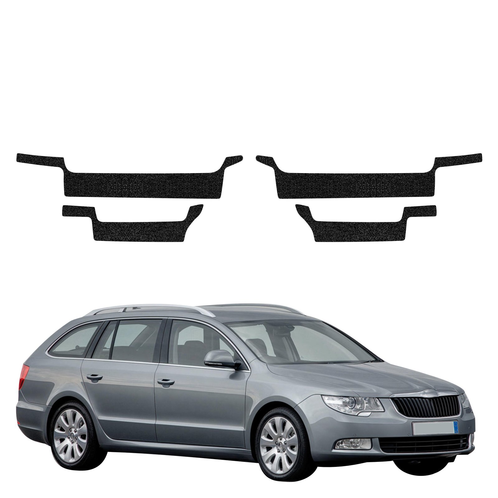 Komplektas 4w1 Juoda techninė apsauginė danga slenksčiams Skoda Superb 2 universalas (2009-2013) GRIZZ HeavyDuty Black