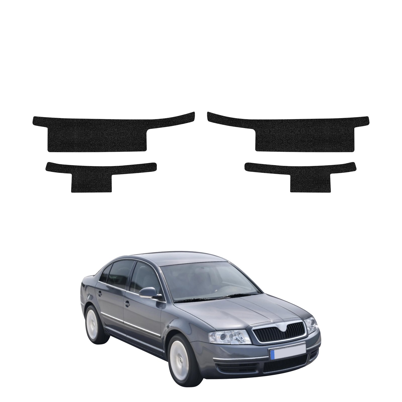 Komplektas 4w1 Juoda techninė apsauginė danga slenksčiams Skoda Superb (2001-2008) GRIZZ HeavyDuty Black