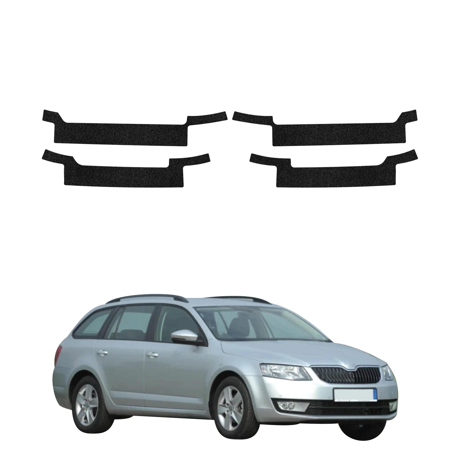 Komplektas 4w1 Juoda techninė apsauginė danga slenksčiams Skoda Octavia 3 universalas 5D (2017-2020) GRIZZ HeavyDuty Black