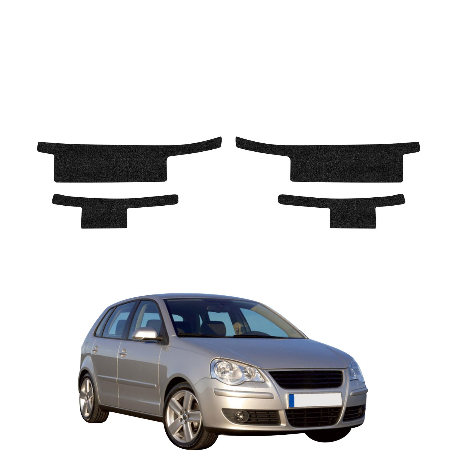 Komplektas 4w1 Juoda techninė apsauginė danga slenksčiams Volkswagen Polo hečbekas 5D (2001-2009) GRIZZ HeavyDuty Black