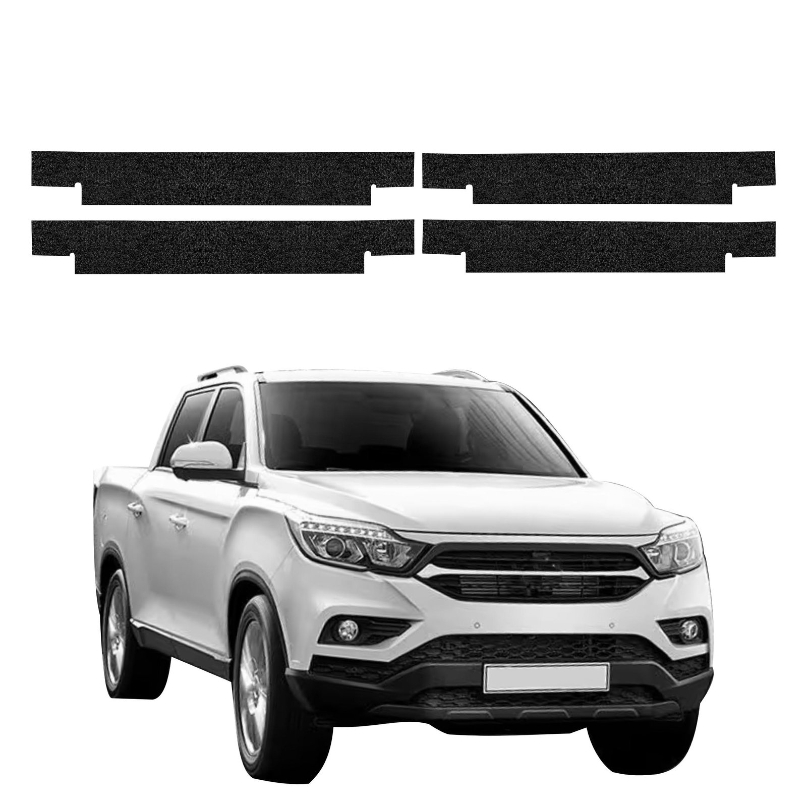 Komplektas 4w1 Juoda techninė apsauginė danga slenksčiams SsangYong Musso (2023-2026) GRIZZ HeavyDuty Black