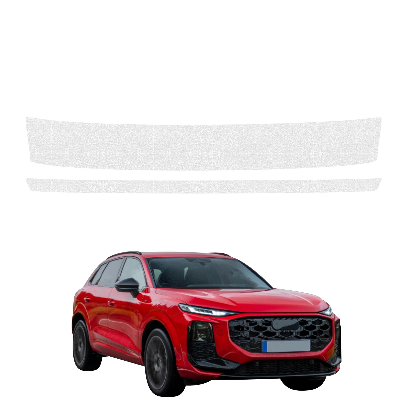 Komplektas 2w1 Bespalvė techninė apsauginė danga bagažinės slenksčiui Audi Q3 (2025-2026) GRIZZ HeavyDuty Clear