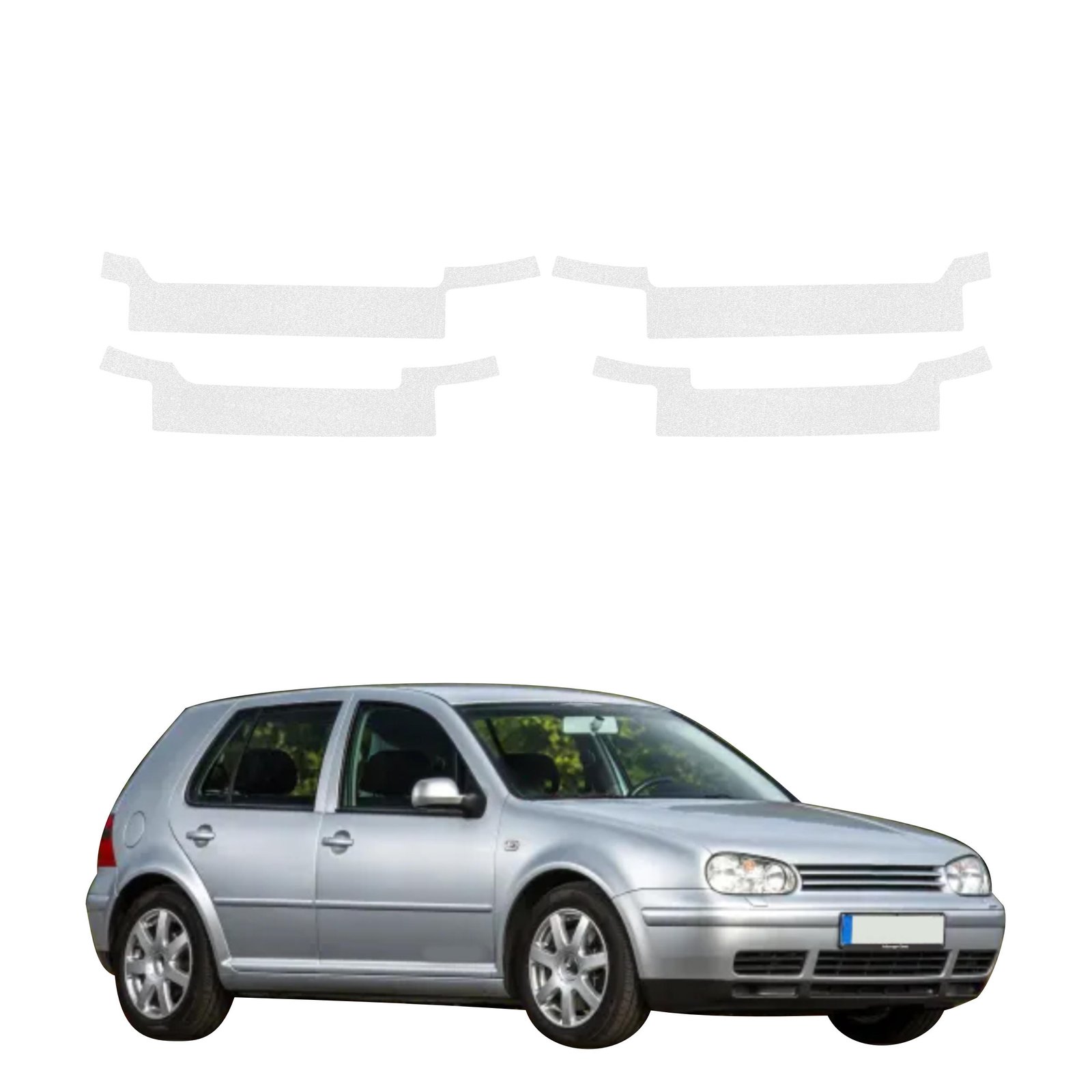 Komplektas 4w1 Bespalvė techninė apsauginė danga slenksčiams Volkswagen Golf 4 hečbekas 5D (1997-2003) GRIZZ HeavyDuty Clear
