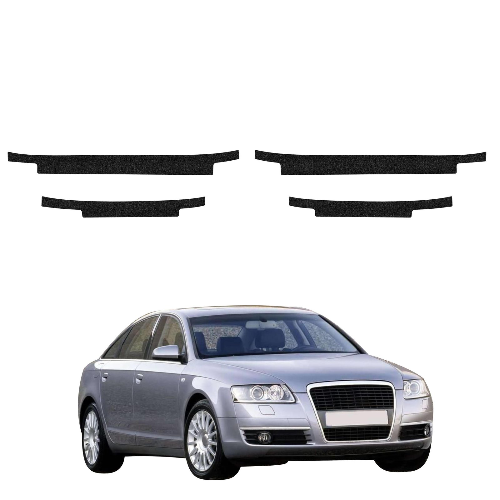 Komplektas 4w1 Juoda techninė apsauginė danga slenksčiams Audi A6 C6 Sedan 4D (2004-2008) GRIZZ HeavyDuty Black
