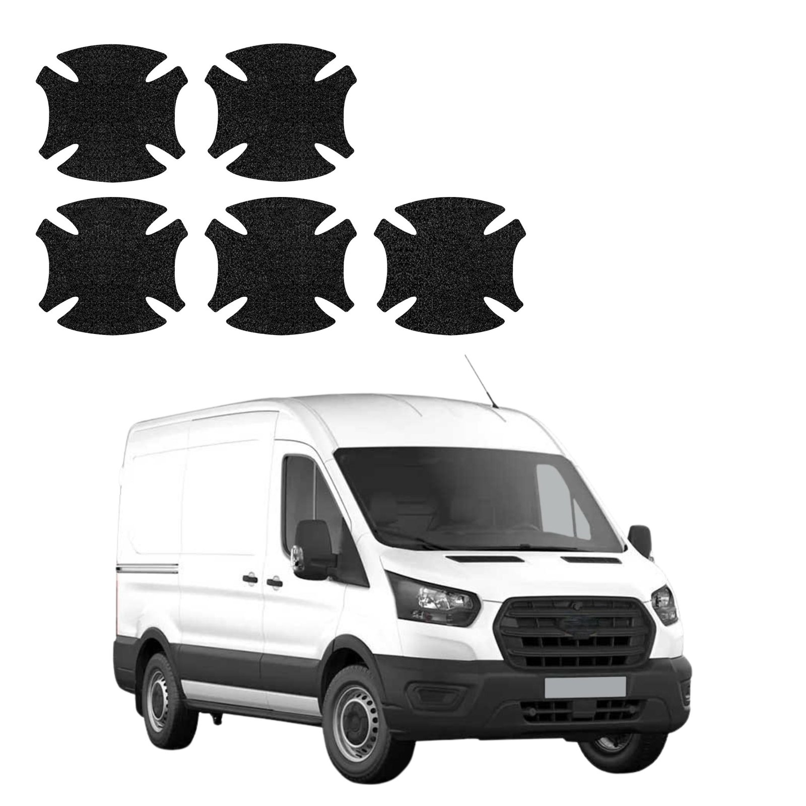Komplektas 5w1 Juoda techninė apsauginė danga pod klamki Ford Transit (2020-2026) GRIZZ HeavyDuty Black