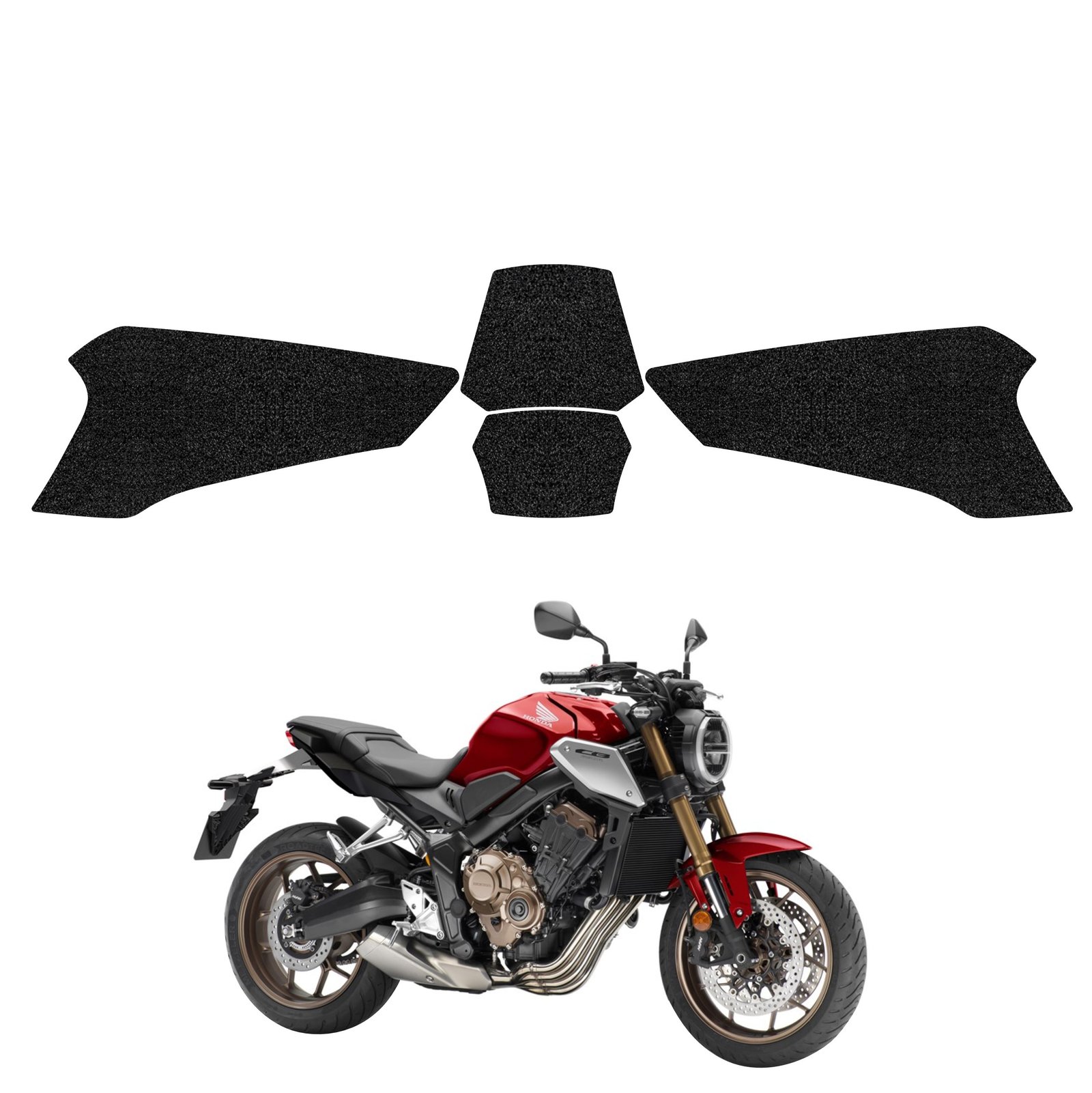 Komplektas 4w1 Juoda techninė apsauginė danga degalų bakui Honda CB650R (2021-2023) GRIZZ HeavyDuty Black