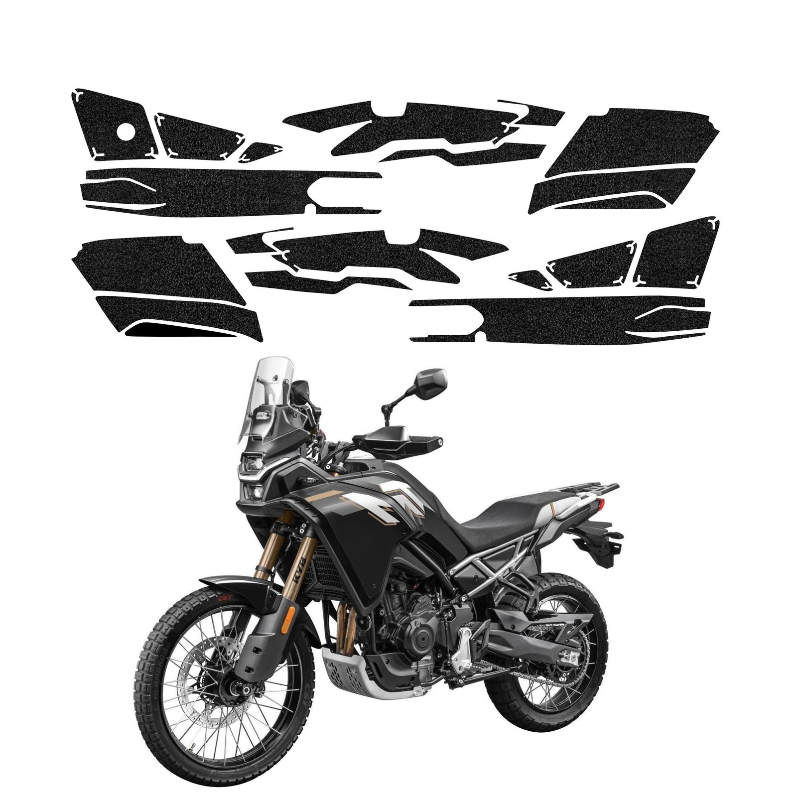 Komplektas 20w1 Juoda techninė apsauginė danga šoniniam aptakui ir svirtims CFMOTO 450MT (2024-2026) GRIZZ HeavyDuty Black