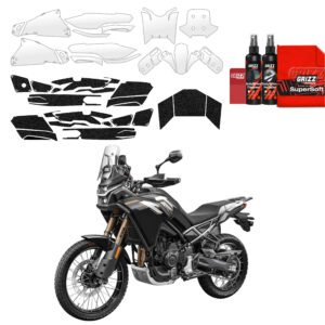 Komplektas 42w1 Bezbarwna apsauginė plėvelė ir juoda techninė apsauginė danga CFMOTO 450MT modeliui (2024-2026) GRIZZ BodyShield i HeavyDuty