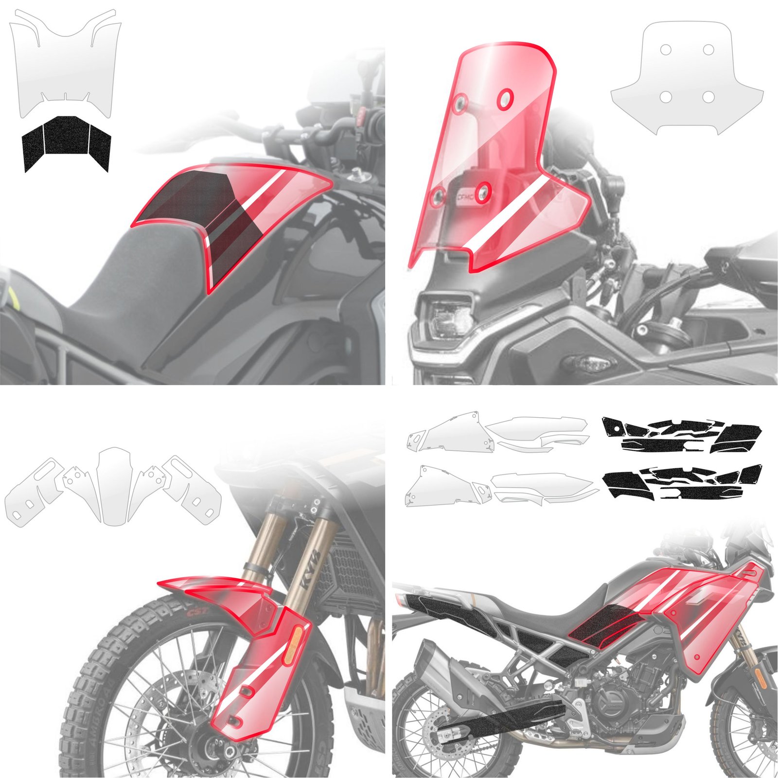 Komplektas 42w1 Bespalvė apsauginė plėvelė ir juoda techninė apsauginė danga CFMOTO 450MT modeliui (2024-2026) GRIZZ BodyShield ir HeavyDuty - Image 2