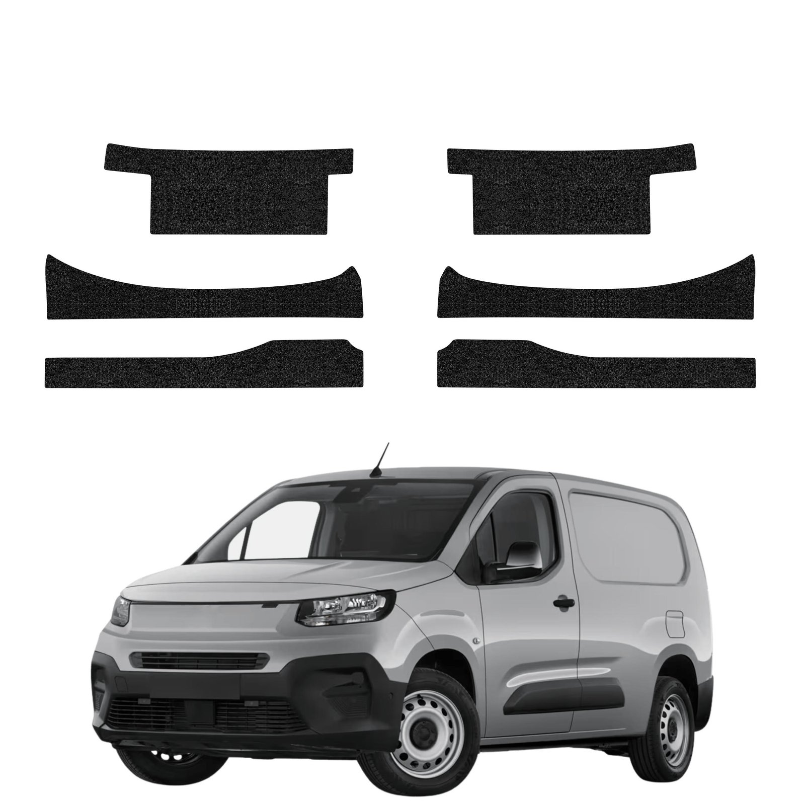 Komplektas 6w1 Juoda techninė apsauginė danga slenksčiams Fiat Doblo Cargo (2018-2026) GRIZZ HeavyDuty Black