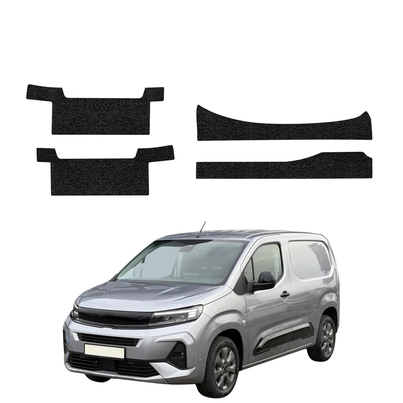 Komplektas 4w1 Juoda techninė apsauginė danga slenksčiams z wcięciami Opel Combo Cargo (2018-2026) GRIZZ HeavyDuty Black