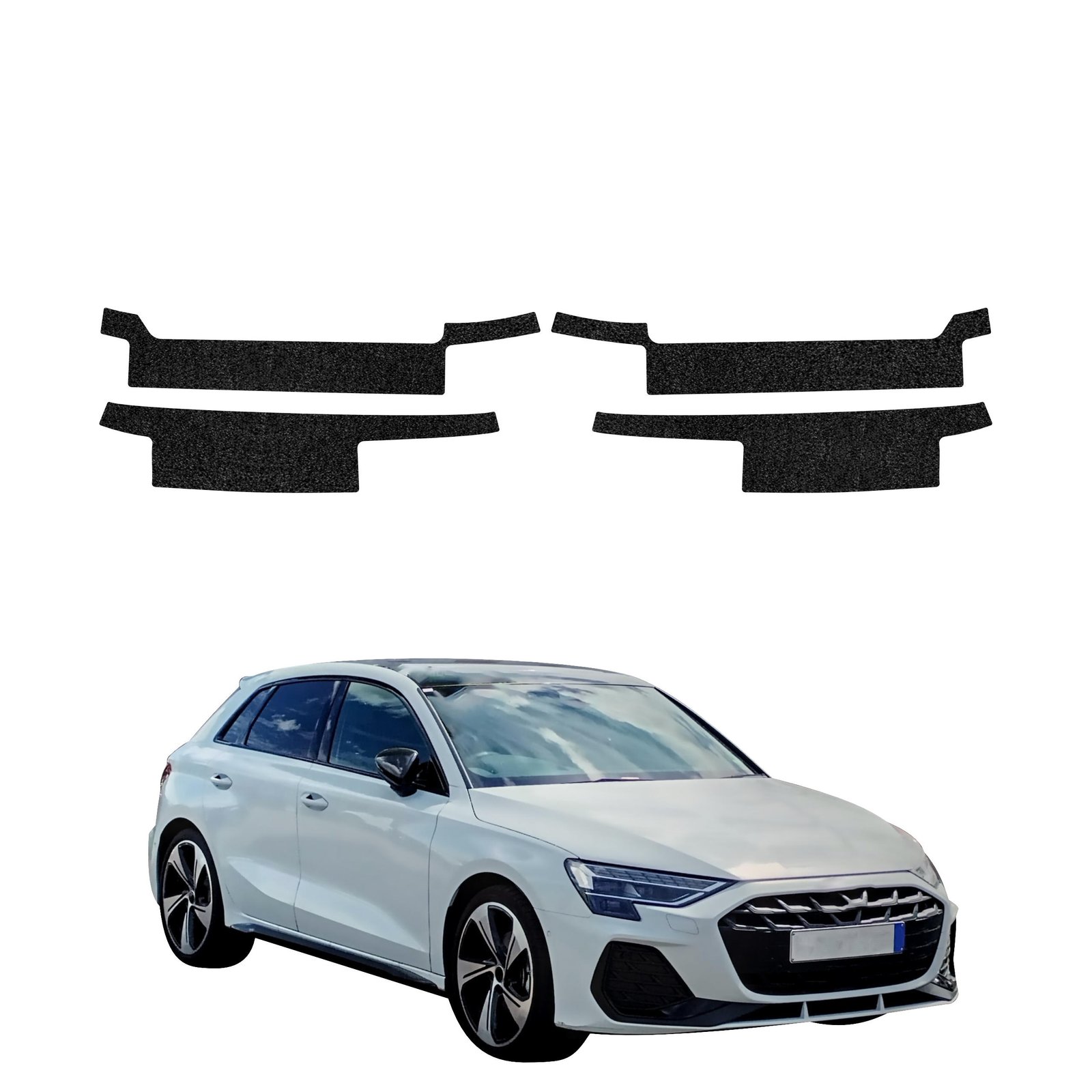 Komplektas 4w1 Juoda techninė apsauginė danga slenksčiams Audi A3 8Y hečbekas 5D (2024-2026) GRIZZ HeavyDuty Black