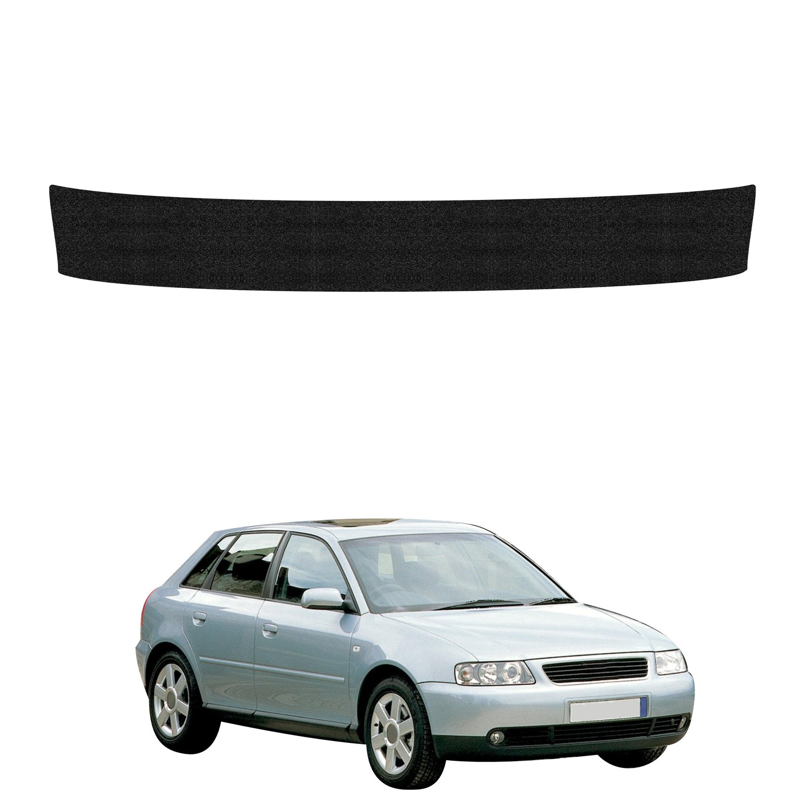 Juoda techninė apsauginė danga bagažinės slenksčiui Audi A3 8L hečbekas 5D (1999-2003) GRIZZ HeavyDuty Black