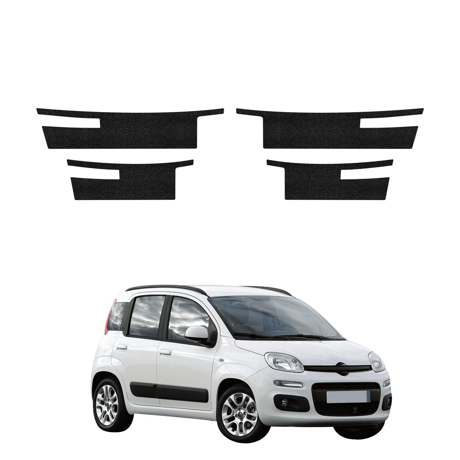 Komplektas 4w1 Juoda techninė apsauginė danga slenksčiams Fiat Panda 3 hečbekas 5D (2011-2016) GRIZZ HeavyDuty Black