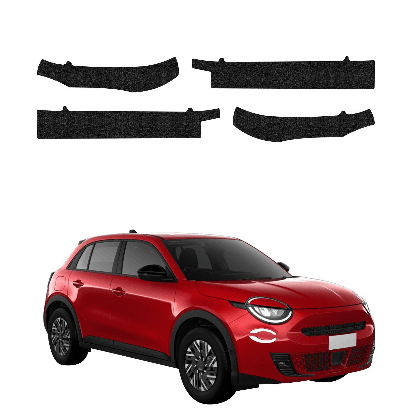 Komplektas 4w1 Juoda techninė apsauginė danga slenksčiams Fiat 600 (2023-2026) GRIZZ HeavyDuty Black