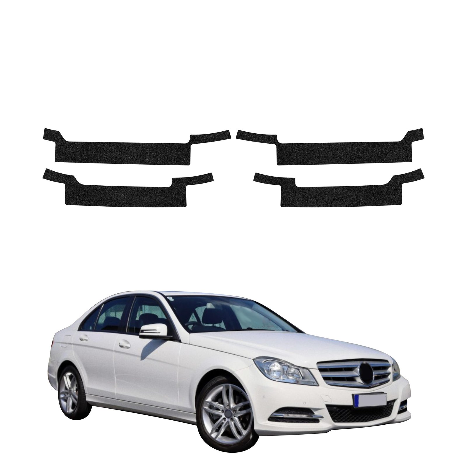 Komplektas 4w1 Juoda techninė apsauginė danga slenksčiams Mercedes Benz C Klasa W204 Sedan Facelifting (2011-2014) GRIZZ HeavyDuty Black